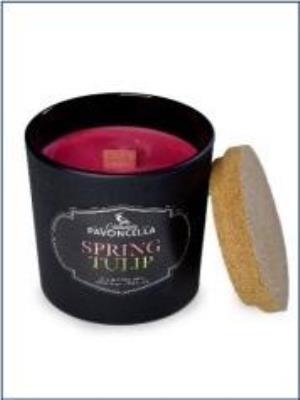 Świeczka sojowa Spring Tulip czarna 135g. Wydawca: Pavoncella. SmakLiter.pl Opakowanie Świeczka sojowa Spring Tulip czarna 135g