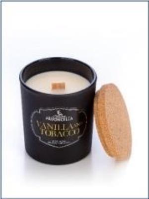 Świeczka sojowa Vanilla and Tabacco czarna 135g. Wydawca: Pavoncella. SmakLiter.pl Opakowanie Świeczka sojowa Vanilla and Tabacco czarna 135g