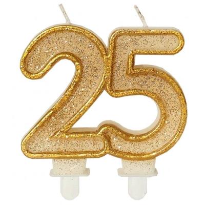 Opakowanie Świeczka urodzinowa 25 złoty brokat
