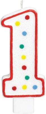 Opakowanie Świeczka urodzinowa cyferka 1 biała w kropki