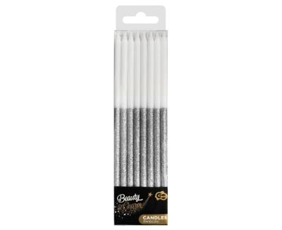 Opakowanie Świeczki B&C brokatowe srebrne 16szt