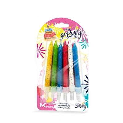 Opakowanie Świeczki urodzinowe kolorowe z brokatem 8cm 12szt