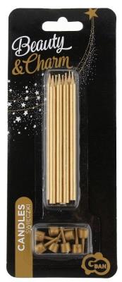 Opakowanie Świeczki urodzinowe z podstawkami złote 10cm 8szt