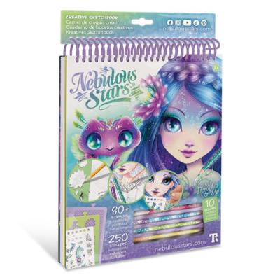 Opakowanie Szkicownik z kredkami, szablonami i naklejkami M Nenuphia Nebulous Stars