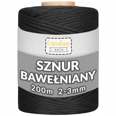 Opakowanie Sznurek do makramy bawełniany 3mmx200m czarny