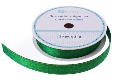 Opakowanie Tasiemka satynowa z brokatem zielona 3m