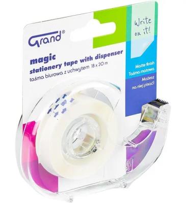 Taśma biurowa Magic 18x200cm z dispenserem GRAND. Wydawca: Grand. SmakLiter.pl Opakowanie Taśma biurowa Magic 18x200cm z dispenserem GRAND