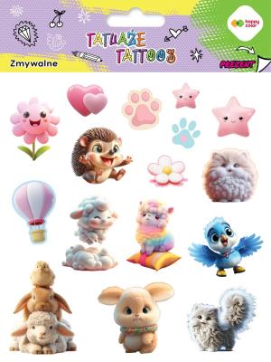 Tatuaże zmywalne Animals Fluffy HAPPY COLOR. Wydawca: GDD. SmakLiter.pl Opakowanie Tatuaże zmywalne Animals Fluffy HAPPY COLOR
