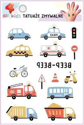 Tatuaże zmywalne dla dzieci Auta. Wydawca: All4Kids. SmakLiter.pl Opakowanie Tatuaże zmywalne dla dzieci Auta