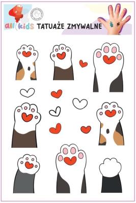 Tatuaże zmywalne dla dzieci Kocie łapki. Wydawca: All4Kids. SmakLiter.pl Opakowanie Tatuaże zmywalne dla dzieci Kocie łapki