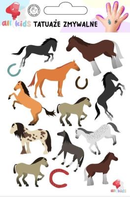 Tatuaże zmywalne dla dzieci Konie i kucyki. Wydawca: All4Kids. SmakLiter.pl Opakowanie Tatuaże zmywalne dla dzieci Konie i kucyki