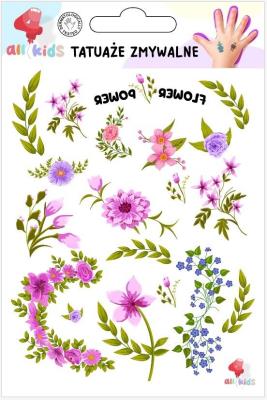 Tatuaże zmywalne dla dzieci Kwiaty. Wydawca: All4Kids. SmakLiter.pl Opakowanie Tatuaże zmywalne dla dzieci Kwiaty