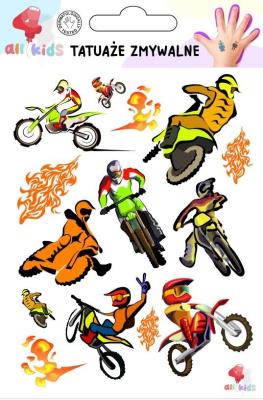Tatuaże zmywalne dla dzieci Motory i motocykliści. Wydawca: All4Kids. SmakLiter.pl Opakowanie Tatuaże zmywalne dla dzieci Motory i motocykliści