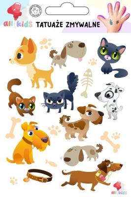 Tatuaże zmywalne dla dzieci Psy i koty. Wydawca: All4Kids. SmakLiter.pl Opakowanie Tatuaże zmywalne dla dzieci Psy i koty