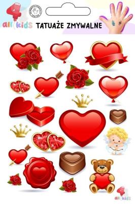 Tatuaże zmywalne dla dzieci Serca. Wydawca: All4Kids. SmakLiter.pl Opakowanie Tatuaże zmywalne dla dzieci Serca