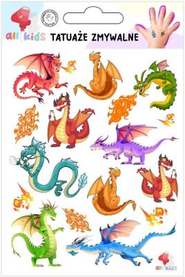 Tatuaże zmywalne dla dzieci Smoki. Wydawca: All4Kids. SmakLiter.pl Opakowanie Tatuaże zmywalne dla dzieci Smoki