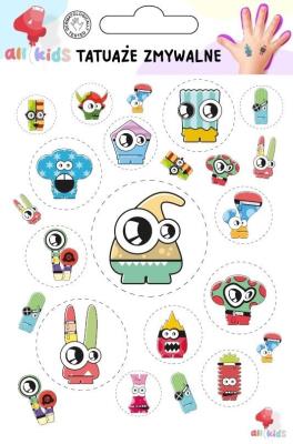 Tatuaże zmywalne dla dzieci Stwory Potwory. Wydawca: All4Kids. SmakLiter.pl Opakowanie Tatuaże zmywalne dla dzieci Stwory Potwory