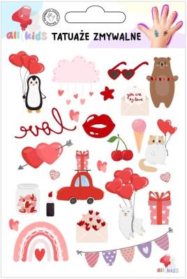 Tatuaże zmywalne dla dzieci Walentynki. Wydawca: All4Kids. SmakLiter.pl Opakowanie Tatuaże zmywalne dla dzieci Walentynki