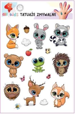 Tatuaże zmywalne dla dzieci Wesołe zwierzątka 1. Wydawca: All4Kids. SmakLiter.pl Opakowanie Tatuaże zmywalne dla dzieci Wesołe zwierzątka 1
