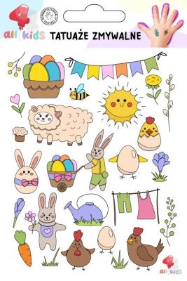 Tatuaże zmywalne dla dzieci Wielkanoc 2. Wydawca: All4Kids. SmakLiter.pl Opakowanie Tatuaże zmywalne dla dzieci Wielkanoc 2