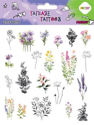 Tatuaże zmywalne Flowers HAPPY COLOR. Wydawca: GDD. SmakLiter.pl Opakowanie Tatuaże zmywalne Flowers HAPPY COLOR