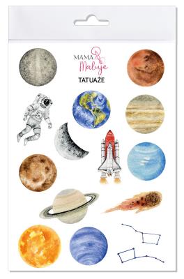 Tatuaże zmywalne Kosmos. Wydawca: Mama Maluje. SmakLiter.pl Opakowanie Tatuaże zmywalne Kosmos
