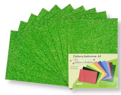 Opakowanie Tektura A4 gładka brokat zielona 10szt