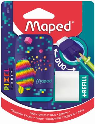 Temperówka z gumką Connect Pixel 2 otwory MAPED. Wydawca: Maped. SmakLiter.pl Opakowanie Temperówka z gumką Connect Pixel 2 otwory MAPED