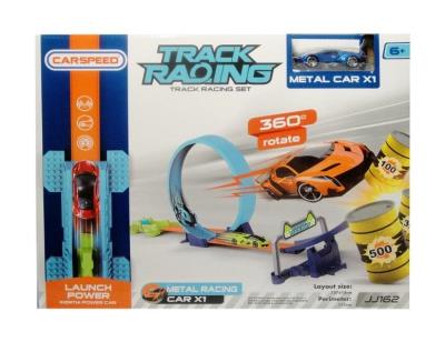 Tor z metalowym autem i wyrzutnią. Wydawca: SWEDE. SmakLiter.pl Opakowanie Tor z metalowym autem i wyrzutnią