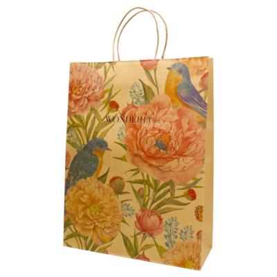 Opakowanie Torba prezentowa 32x42 kraft, ptaki na gałązkach