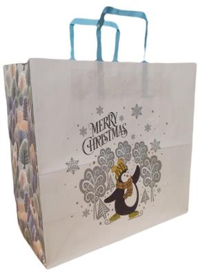 Opakowanie Torebka biała KRAFT 320x300x150 Święta Pingwin