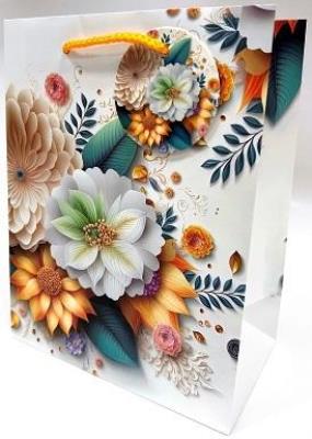 Opakowanie Torebka ozdobna matowa 18x23x10cm białe kwiaty