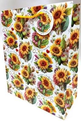 Opakowanie Torebka ozdobna matowa 26x32x12cm słoneczniki