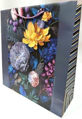 Opakowanie Torebka ozdobna matowa 35x37x12cm ciemne kwiaty