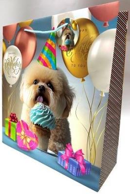 Opakowanie Torebka ozdobna matowa 35x37x12cm urodziny pies