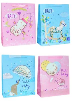 Opakowanie Torebka prezentowa L Baby girl boy 3D brokat