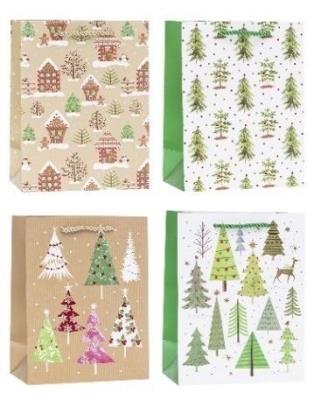 Opakowanie Torebka świąteczna Drzewka 26x32x10cm mix ROZETTE