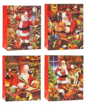 Opakowanie Torebka świąteczna Mikołaj 18x23x8cm mix ROZETTE