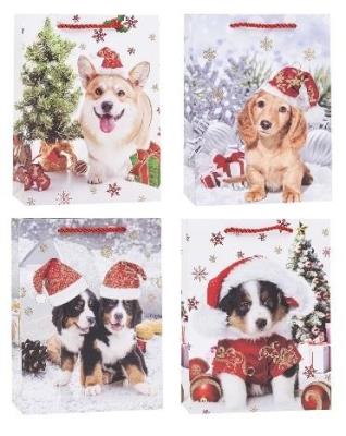 Opakowanie Torebka świąteczna Pieski 18x24x8cm mix ROZETTE