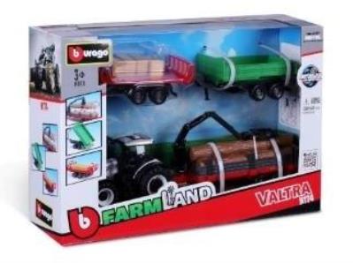 Opakowanie Tractor Gift Set Valtra + 3 trailers 10cm BBURAGO