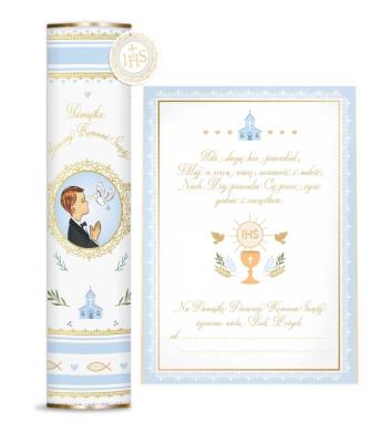 Tuba Pamiątka Komunijna niebieska. Wydawca: Henry. SmakLiter.pl Opakowanie Tuba Pamiątka Komunijna niebieska