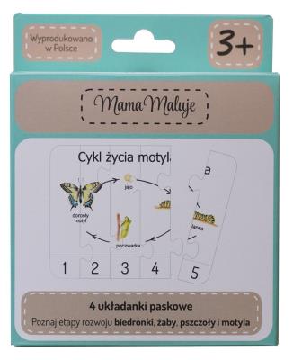 Układanki paskowe Cykle życia zwierząt. Wydawca: Mama Maluje. SmakLiter.pl Opakowanie Układanki paskowe Cykle życia zwierząt