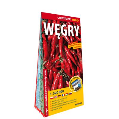Węgry laminowana mapa samochodowo-turystyczna 1:520 000. Autor: Opracowanie zbiorowe. SmakLiter.pl Okładka książki Węgry laminowana mapa samochodowo-turystyczna 1:520 000