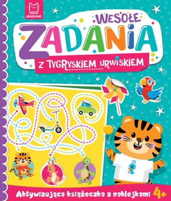 Okładka książki Wesołe zadania z tygryskiem urwiskiem. Aktywizująca książeczka z naklejkami 4+