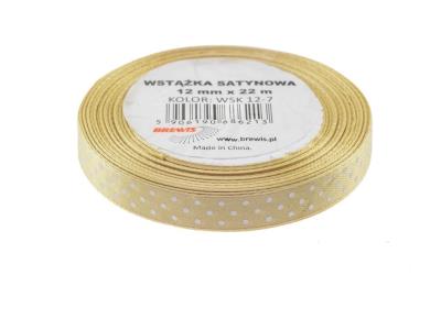 Opakowanie Wstążka satynowa w kropki beżowa 12mmx22m