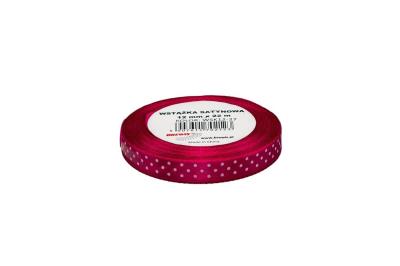 Opakowanie Wstążka satynowa w kropki ciemna różowa 12mmx22m