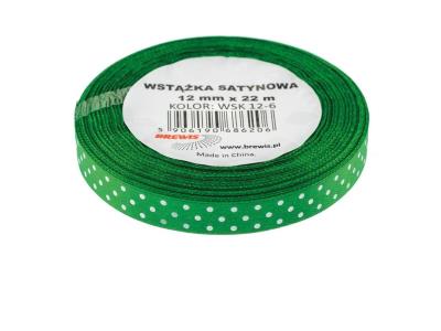 Opakowanie Wstążka satynowa w kropki ciemna zielona 12mmx22m