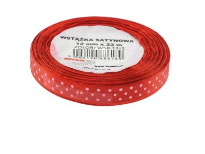 Opakowanie Wstążka satynowa w kropki czerwona 12mmx22m