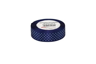 Opakowanie Wstążka satynowa w kropki granatowa 25mmx22m