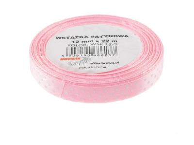 Opakowanie Wstążka satynowa w kropki różowa 12mmx22m